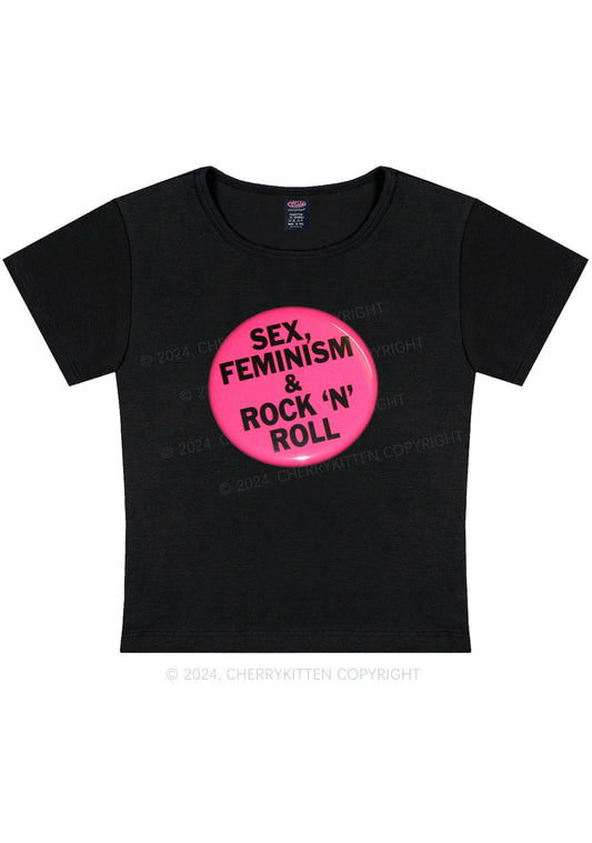 Feminism Rock N Roll Y2K Baby Tee Cherrykitten