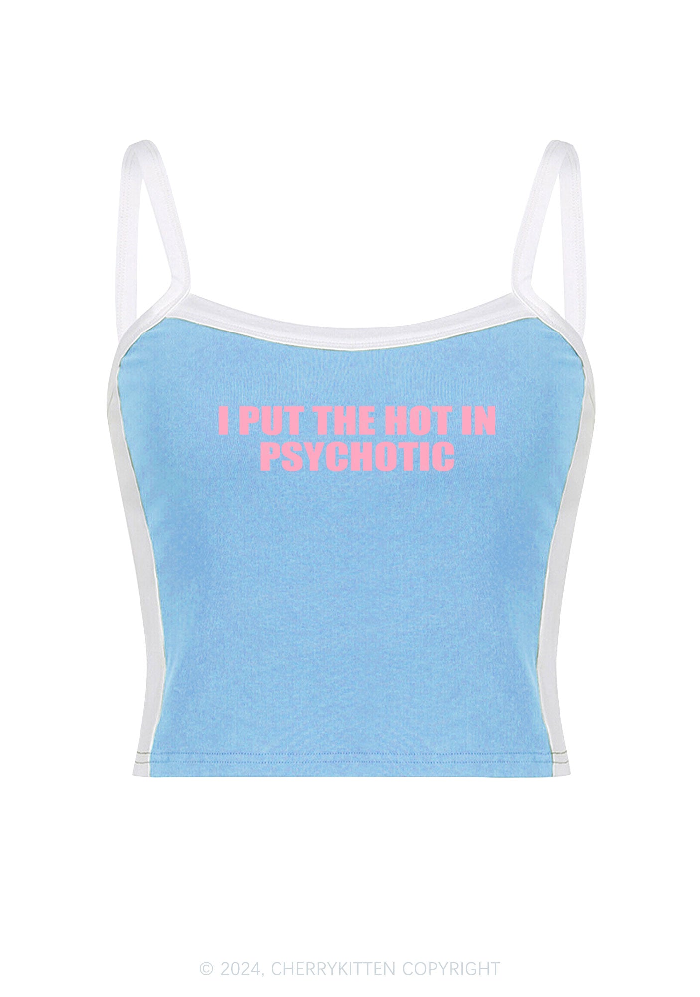 I Put The Hot In Psychotic Y2K Color Block Crop Cami Top Cherrykitten