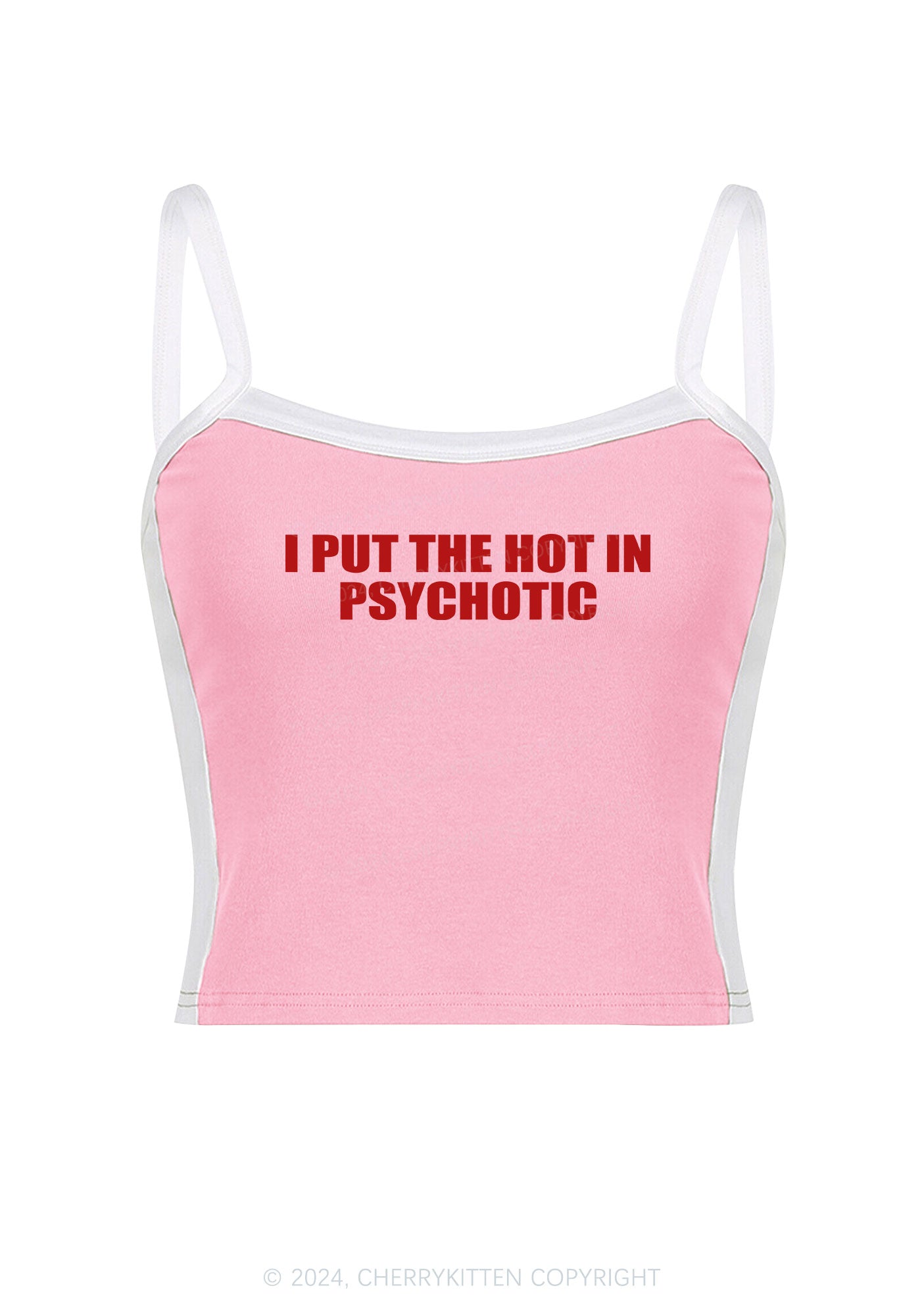 I Put The Hot In Psychotic Y2K Color Block Crop Cami Top Cherrykitten