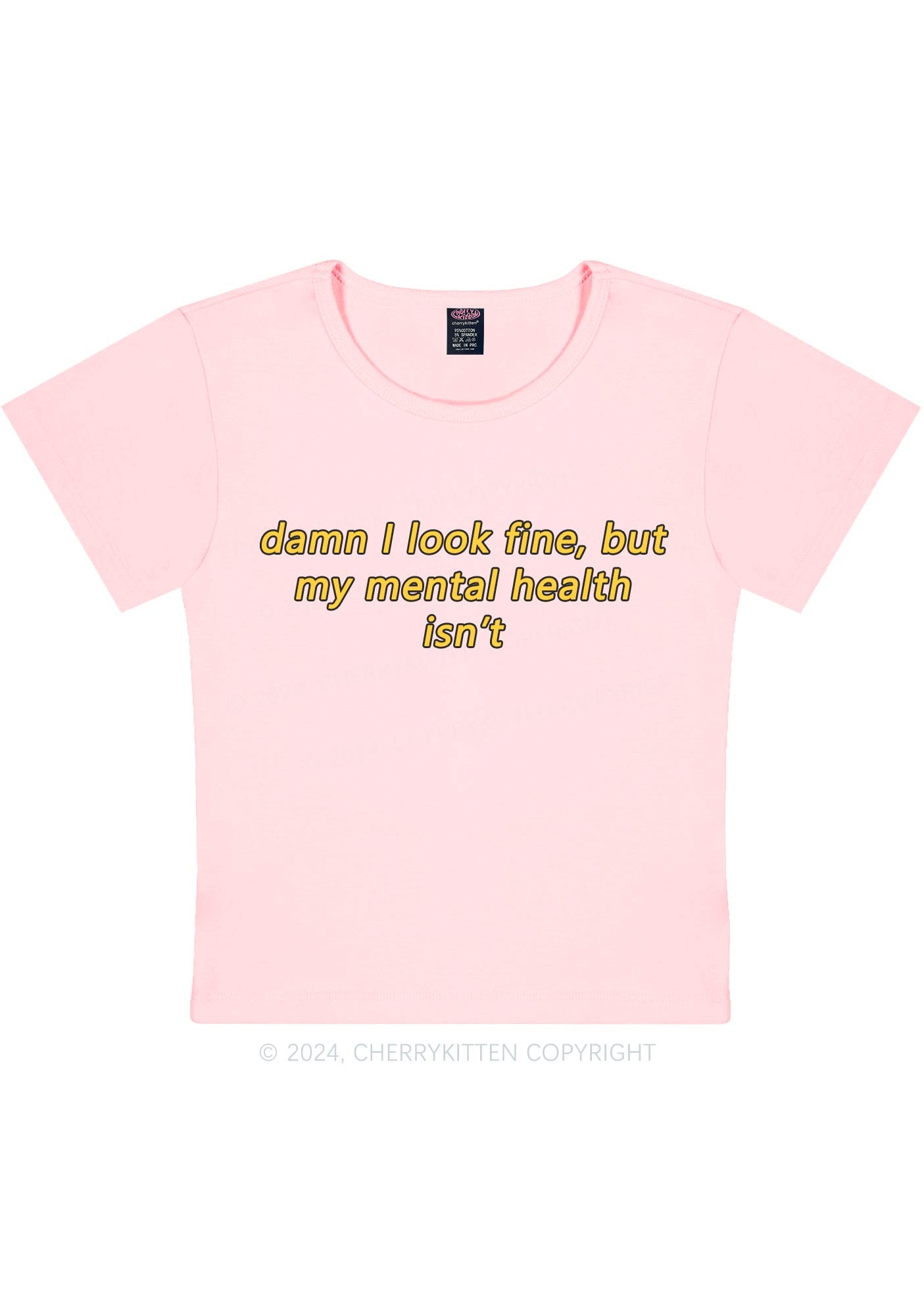 Mental Health Isn't Fine Y2K Baby Tee Cherrykitten