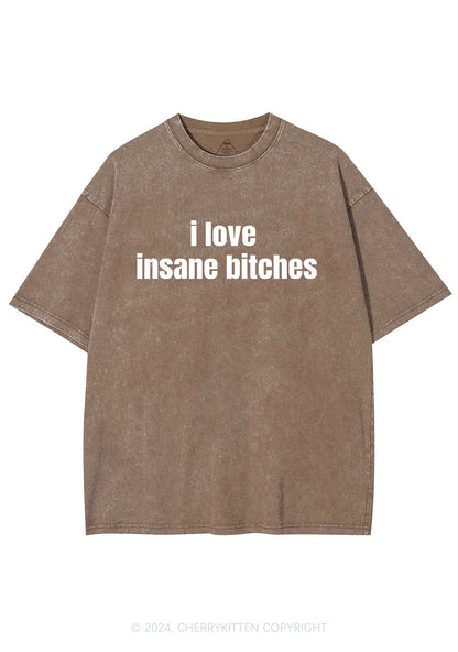 I Love Insane Bxxches Y2K Valentine's Day Washed Tee Cherrykitten