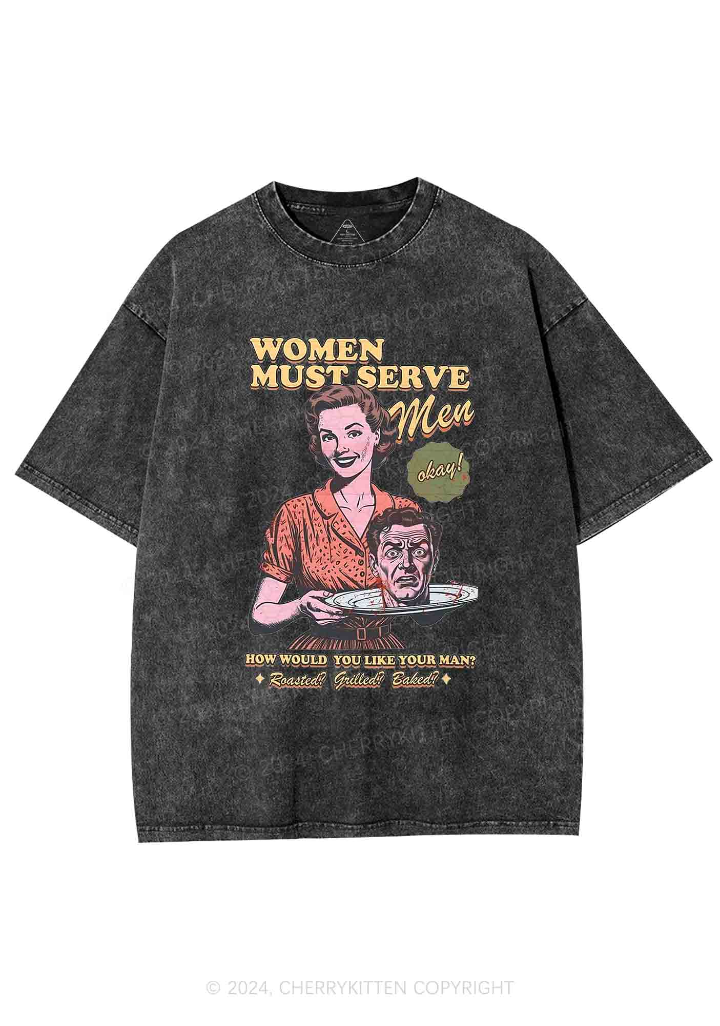 Women Serve Men Y2K Washed Tee Cherrykitten