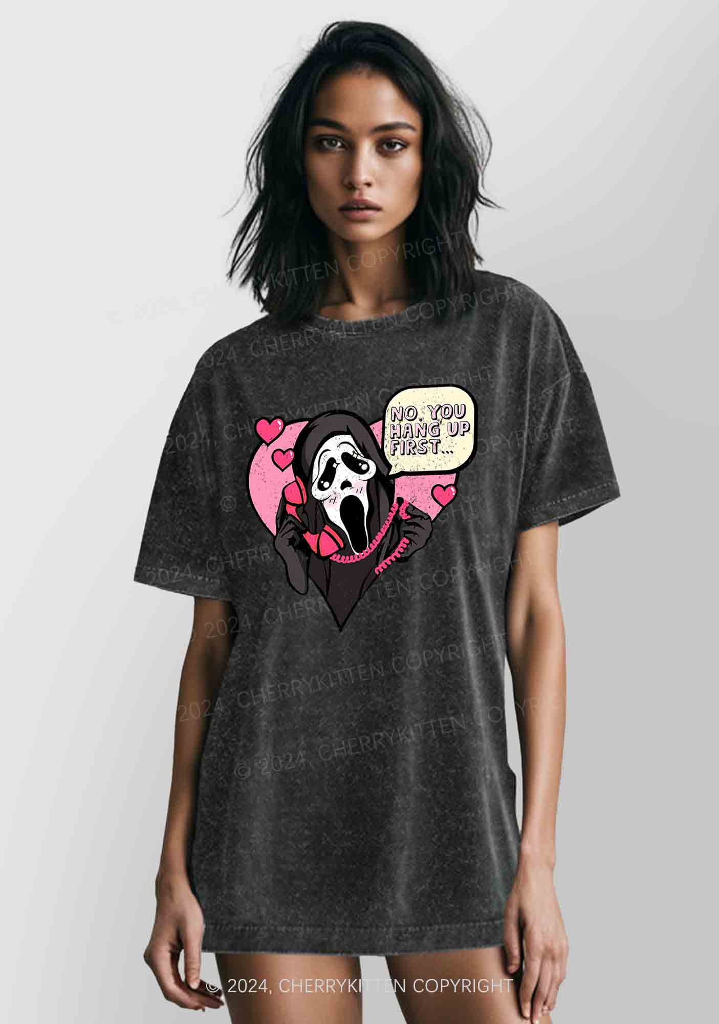 Halloween Skeleton Heart Y2K Washed Tee Cherrykitten