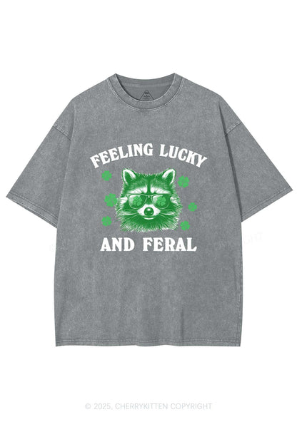 Feeling Lucky And Feral St Patricks Y2K Washed Tee Cherrykitten