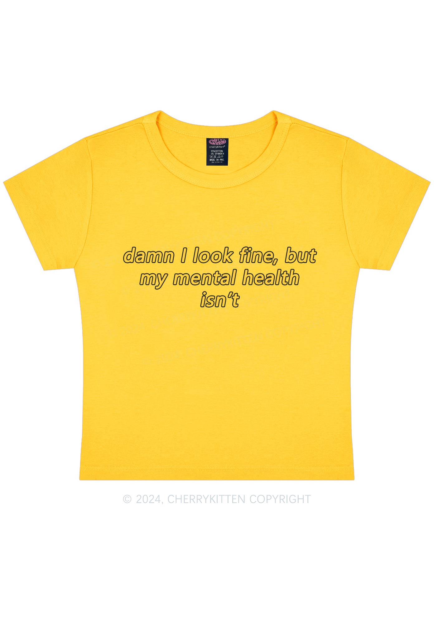 Mental Health Isn't Fine Y2K Baby Tee Cherrykitten