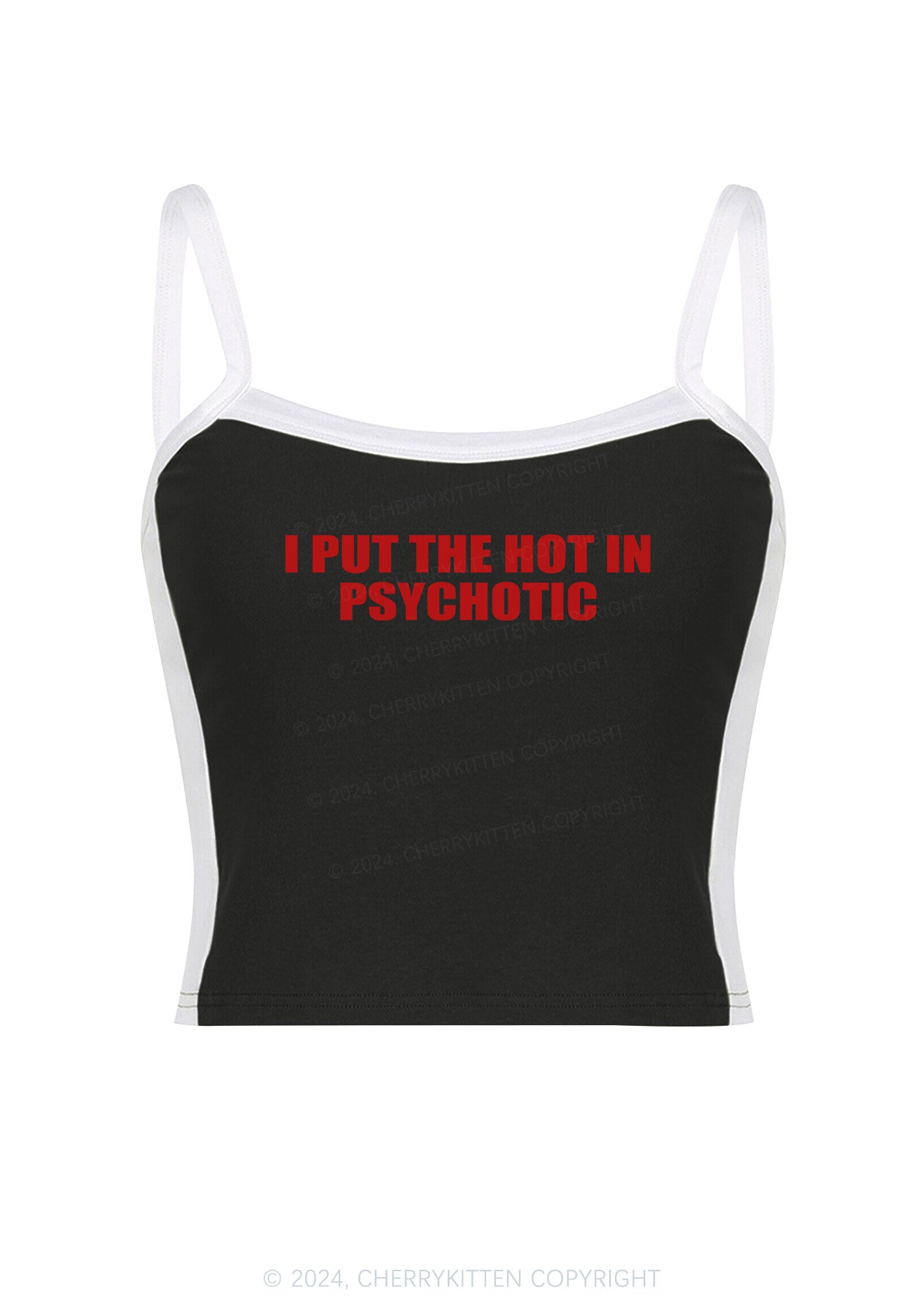 I Put The Hot In Psychotic Y2K Color Block Crop Cami Top Cherrykitten