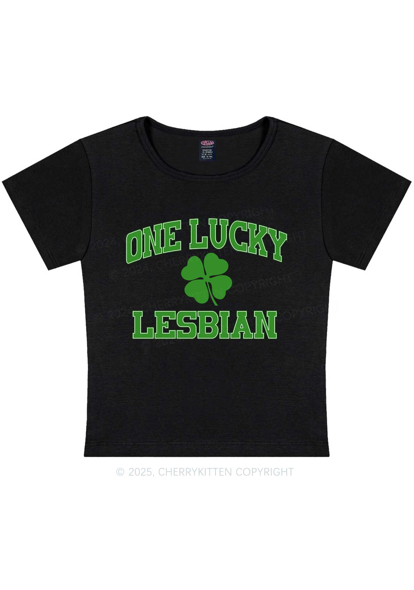 One Lucky Lesbian St Patricks Y2K Baby Tee Cherrykitten