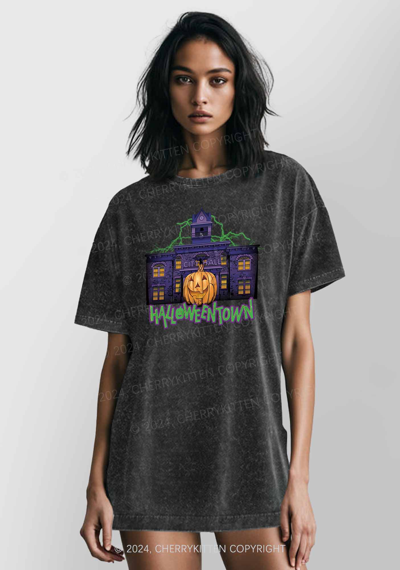 Halloween Spooky Square Y2K Washed Tee Cherrykitten