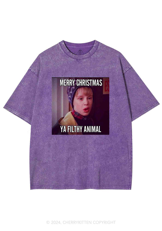 Merry Christmas Ya Filthy Animal Y2K Washed Tee Cherrykitten