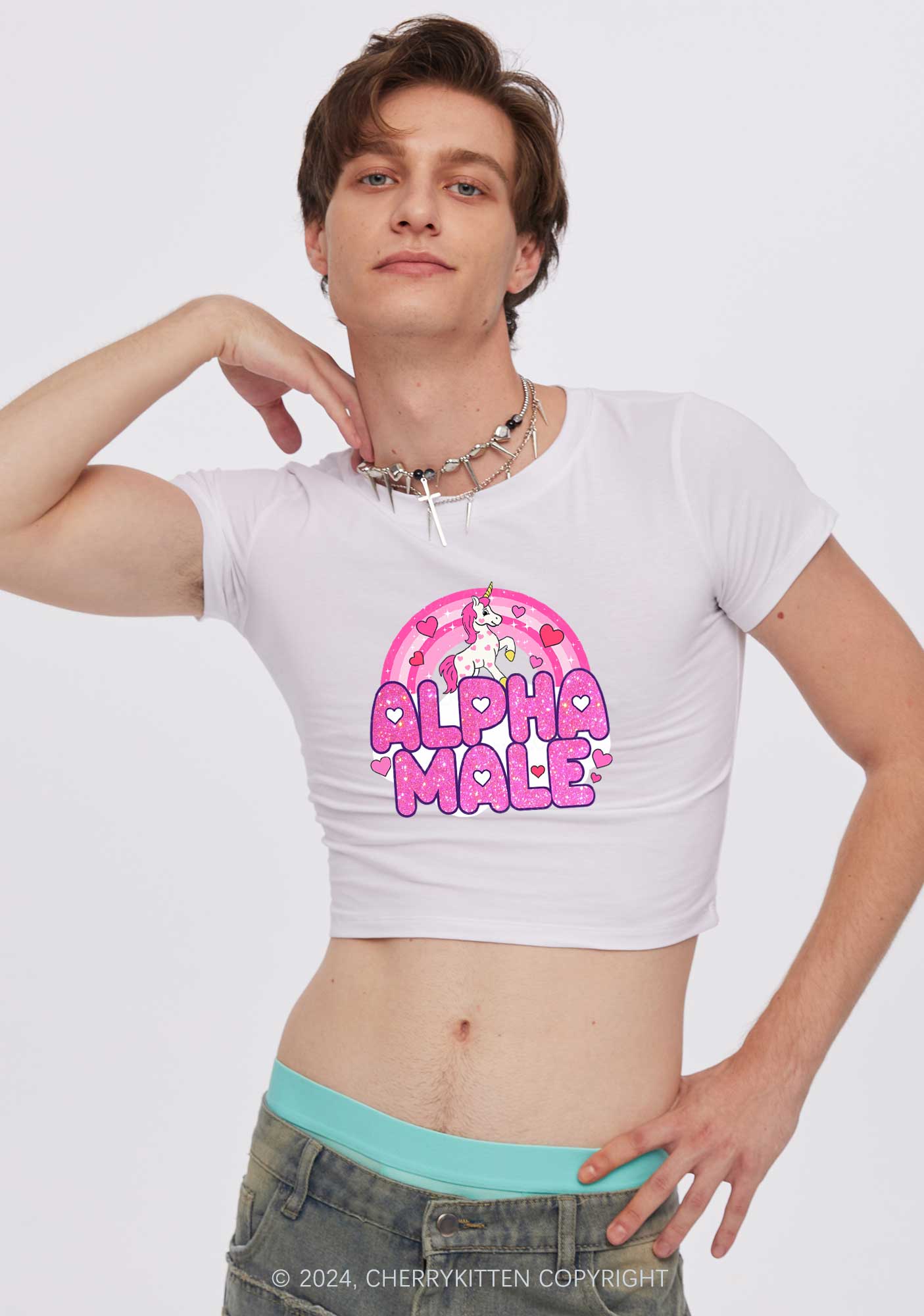 Alpha Male Unicorn Y2K Valentine's Day Baby Tee Cherrykitten