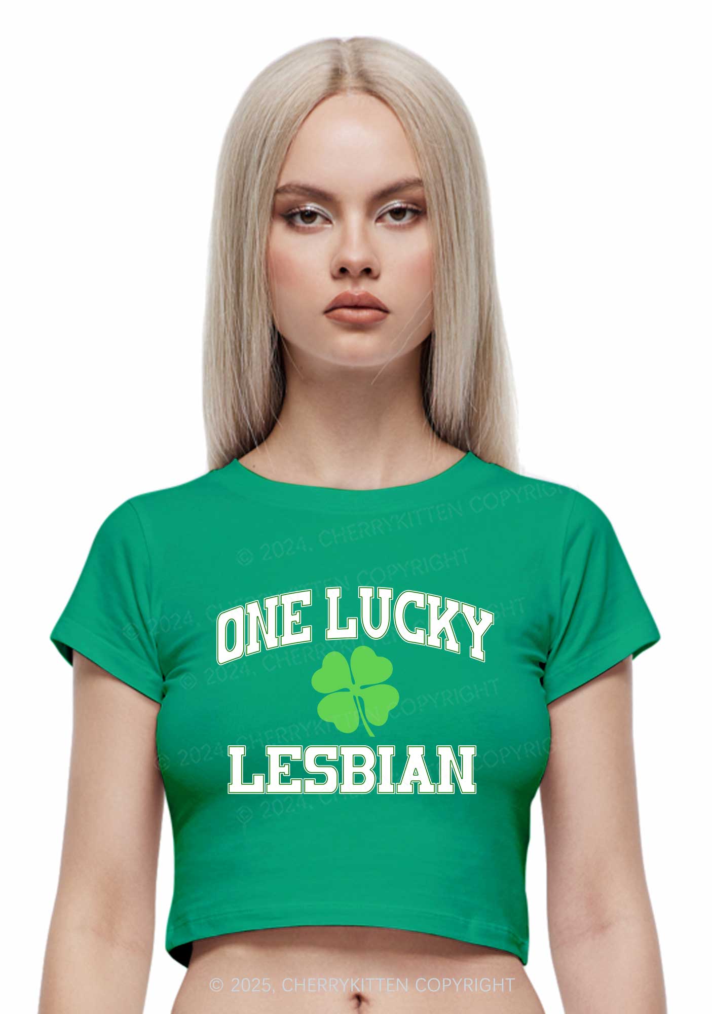 One Lucky Lesbian St Patricks Y2K Baby Tee Cherrykitten