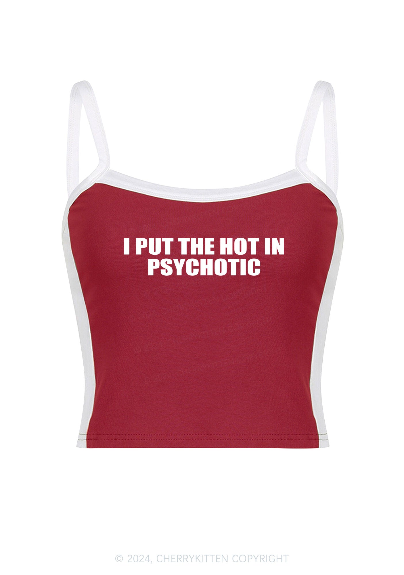 I Put The Hot In Psychotic Y2K Color Block Crop Cami Top Cherrykitten