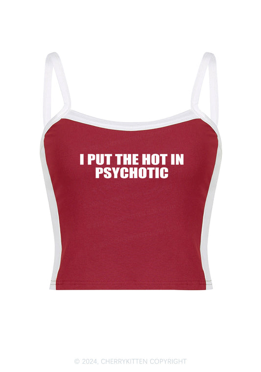 I Put The Hot In Psychotic Y2K Color Block Crop Cami Top Cherrykitten