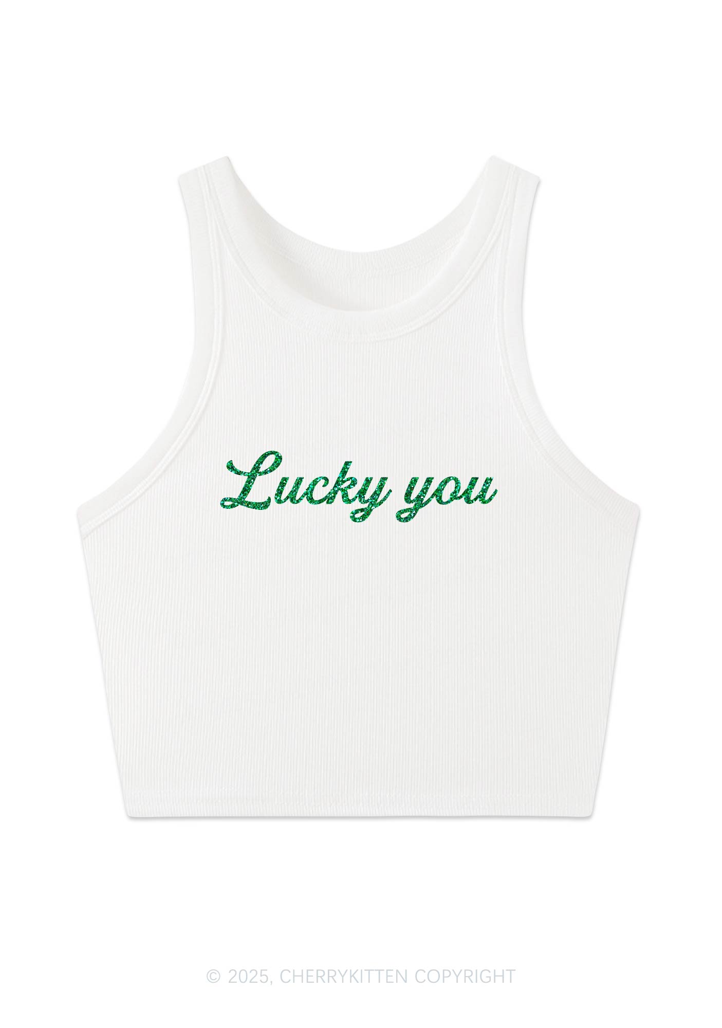 Glitter Lucky You Y2K Crop Tank Top Cherrykitten