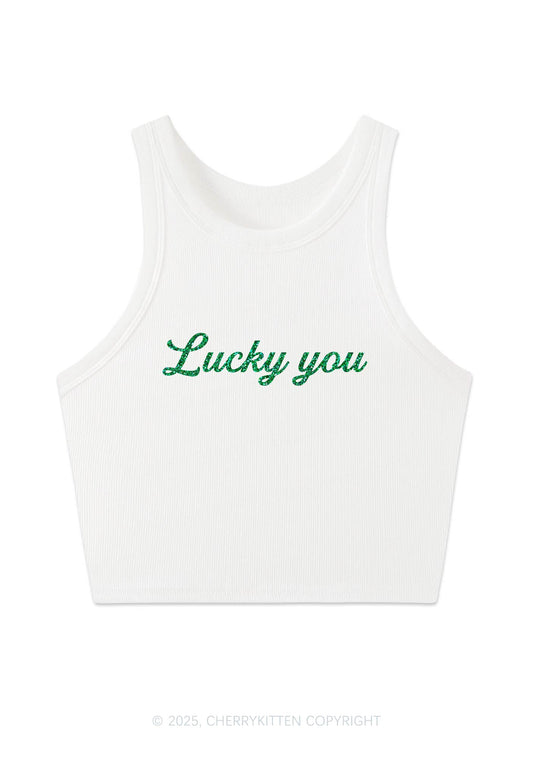 Glitter Lucky You Y2K Crop Tank Top Cherrykitten