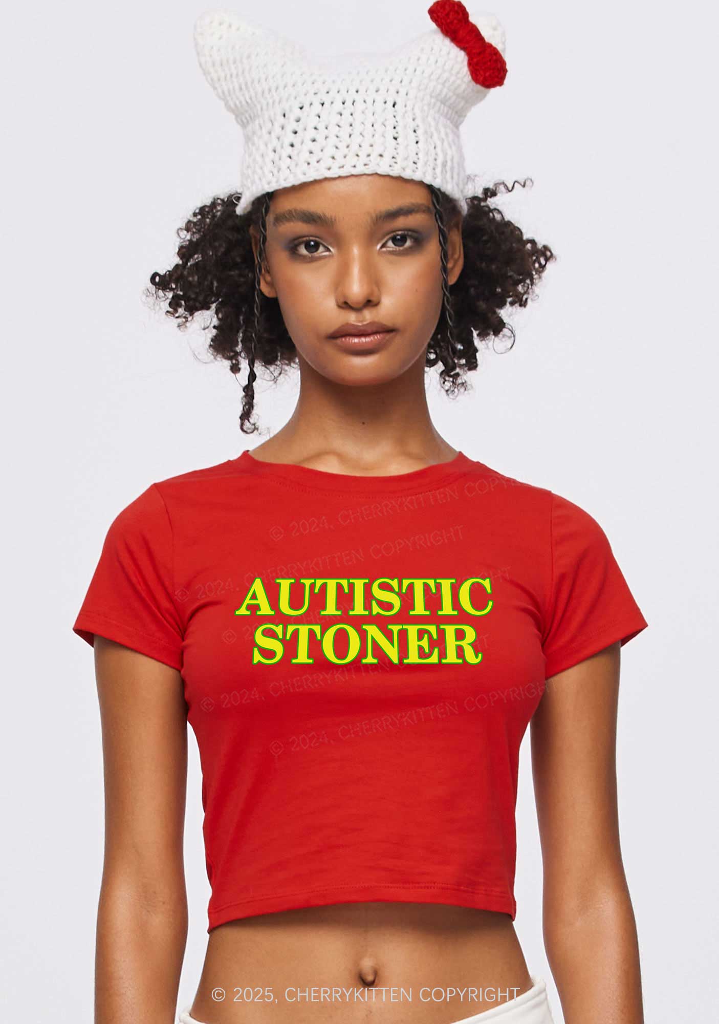 Autistic Stoner Y2K Baby Tee Cherrykitten