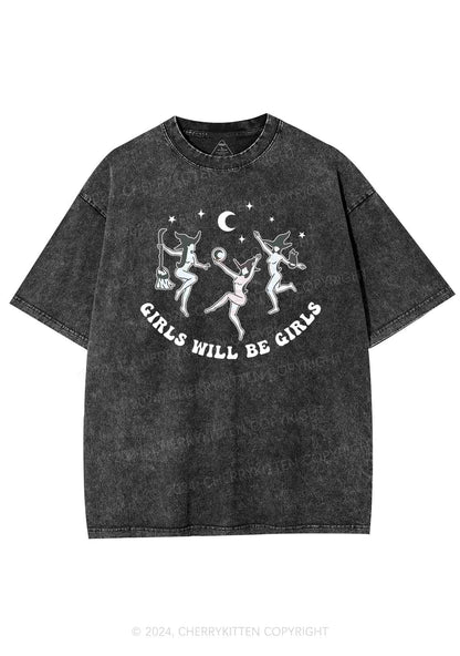 Halloween Dancing Witches Y2K Washed Tee Cherrykitten