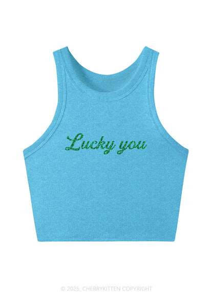 Glitter Lucky You Y2K Crop Tank Top Cherrykitten