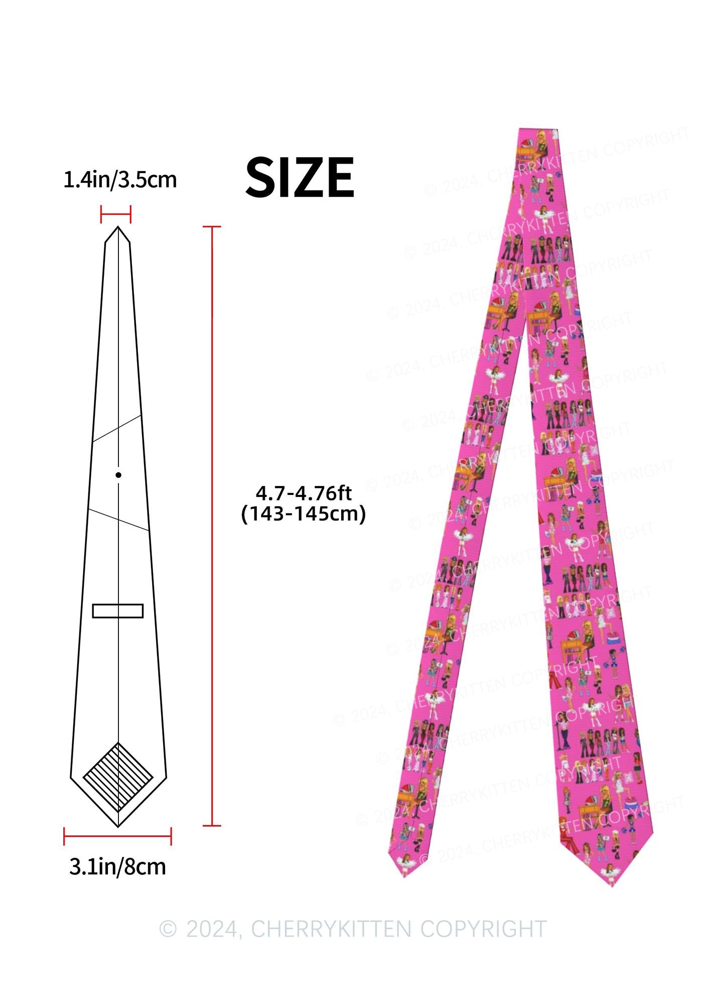 Hot Pink Fairy Girls Y2K Necktie Cherrykitten