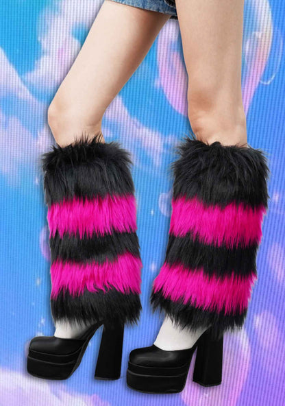 Black Pink Faux Fur Y2K Leg Warmers Cherrykitten