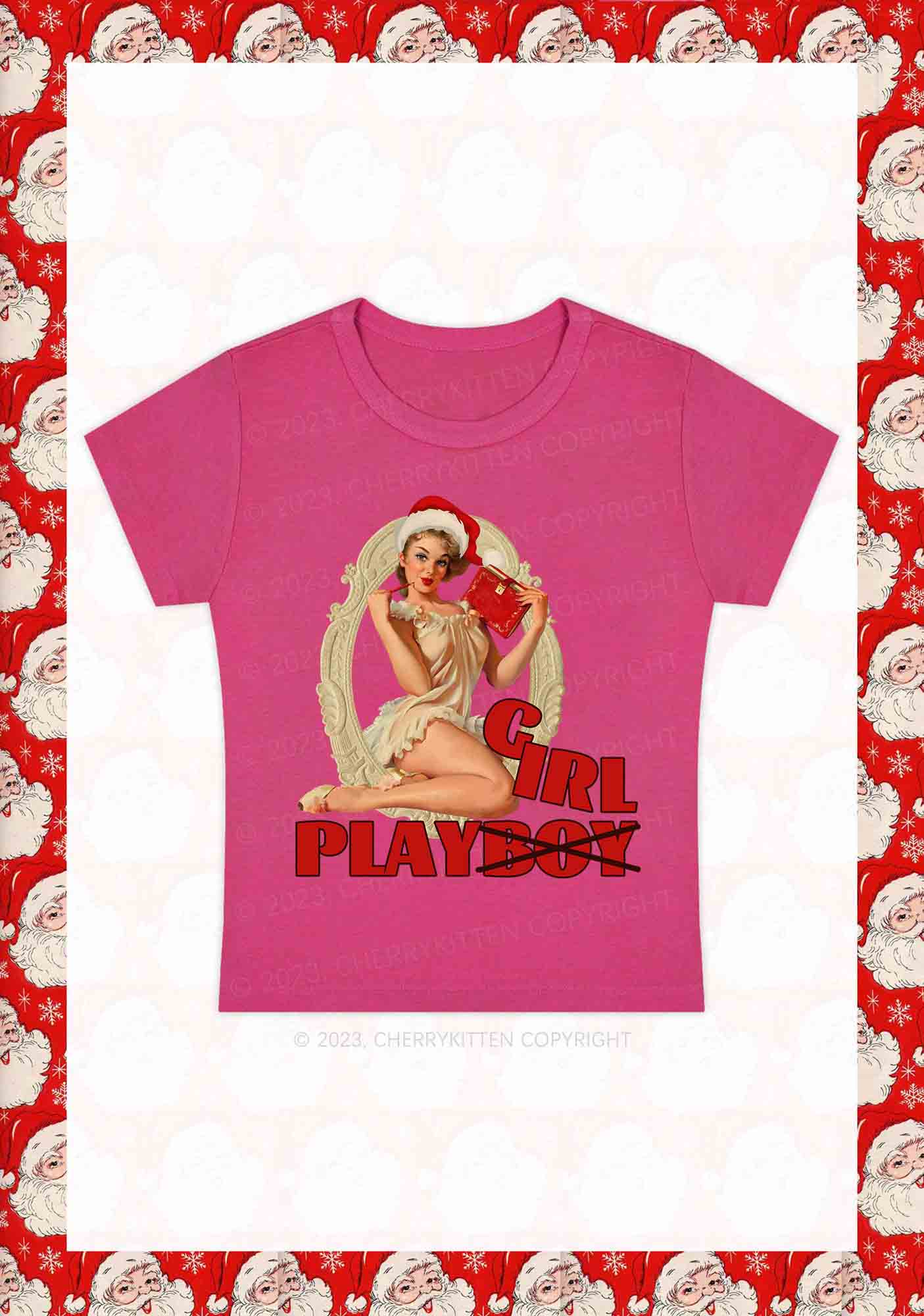 Girl Play Not Boy Christmas Y2K Baby Tee Cherrykitten