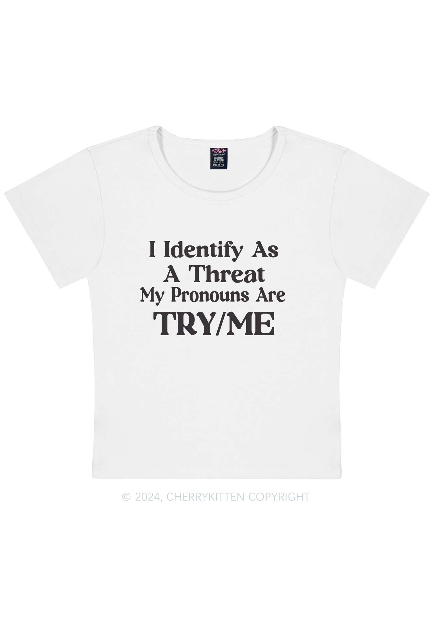 Identify As A Threat Y2K Baby Tee Cherrykitten