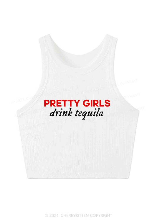 Pretty Girls Drink Tequila Y2K Crop Tank Top Cherrykitten