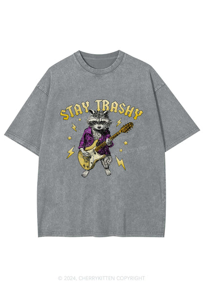 Stay Trashy Guitar Raccoon Y2K Washed Tee Cherrykitten