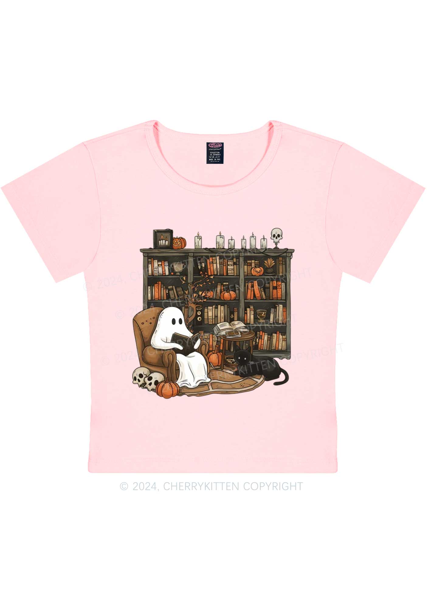 Halloween Ghost Reading Y2K Baby Tee Cherrykitten