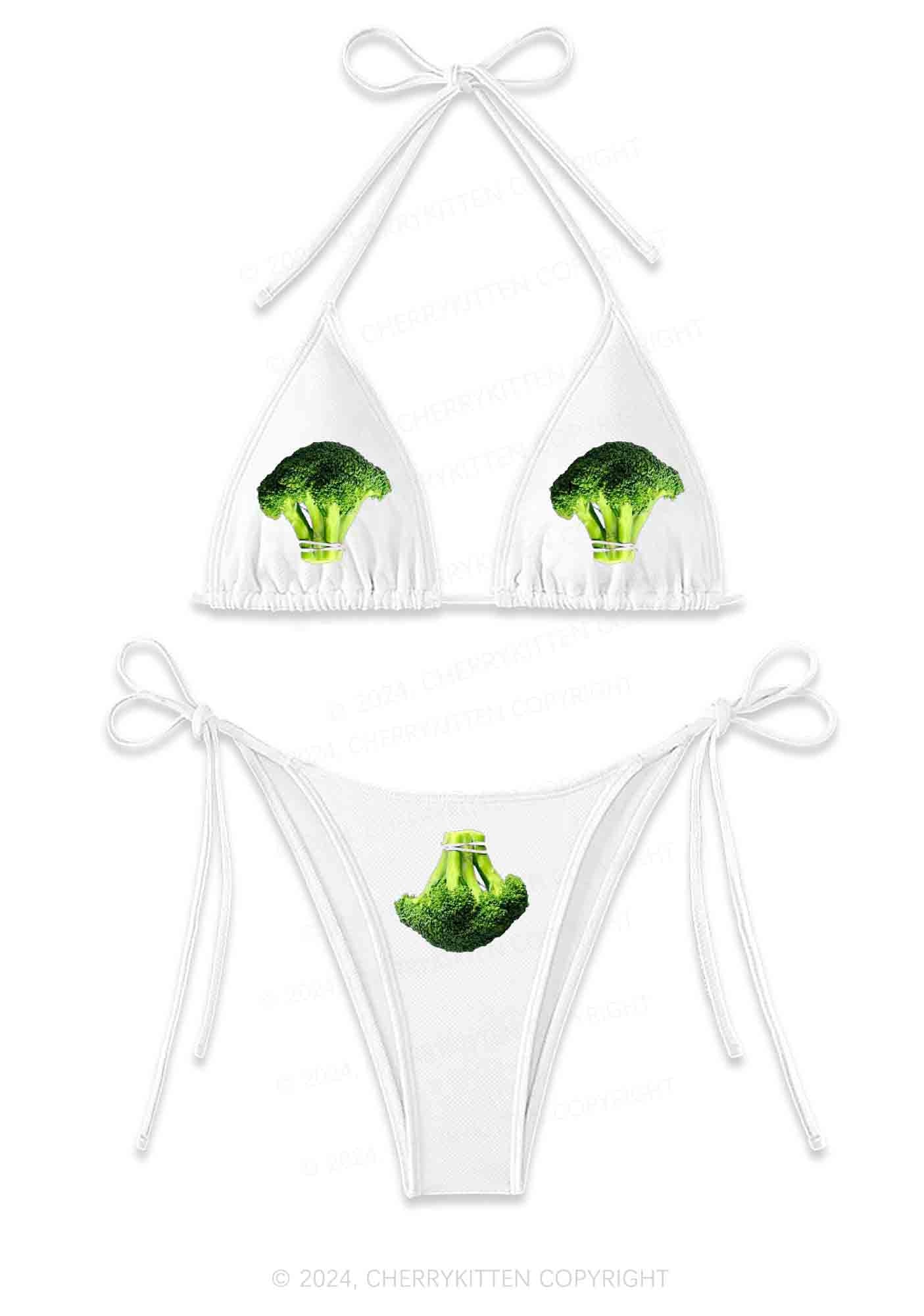 Broccoli Y2K Halter Triangle Bikini Set Cherrykitten