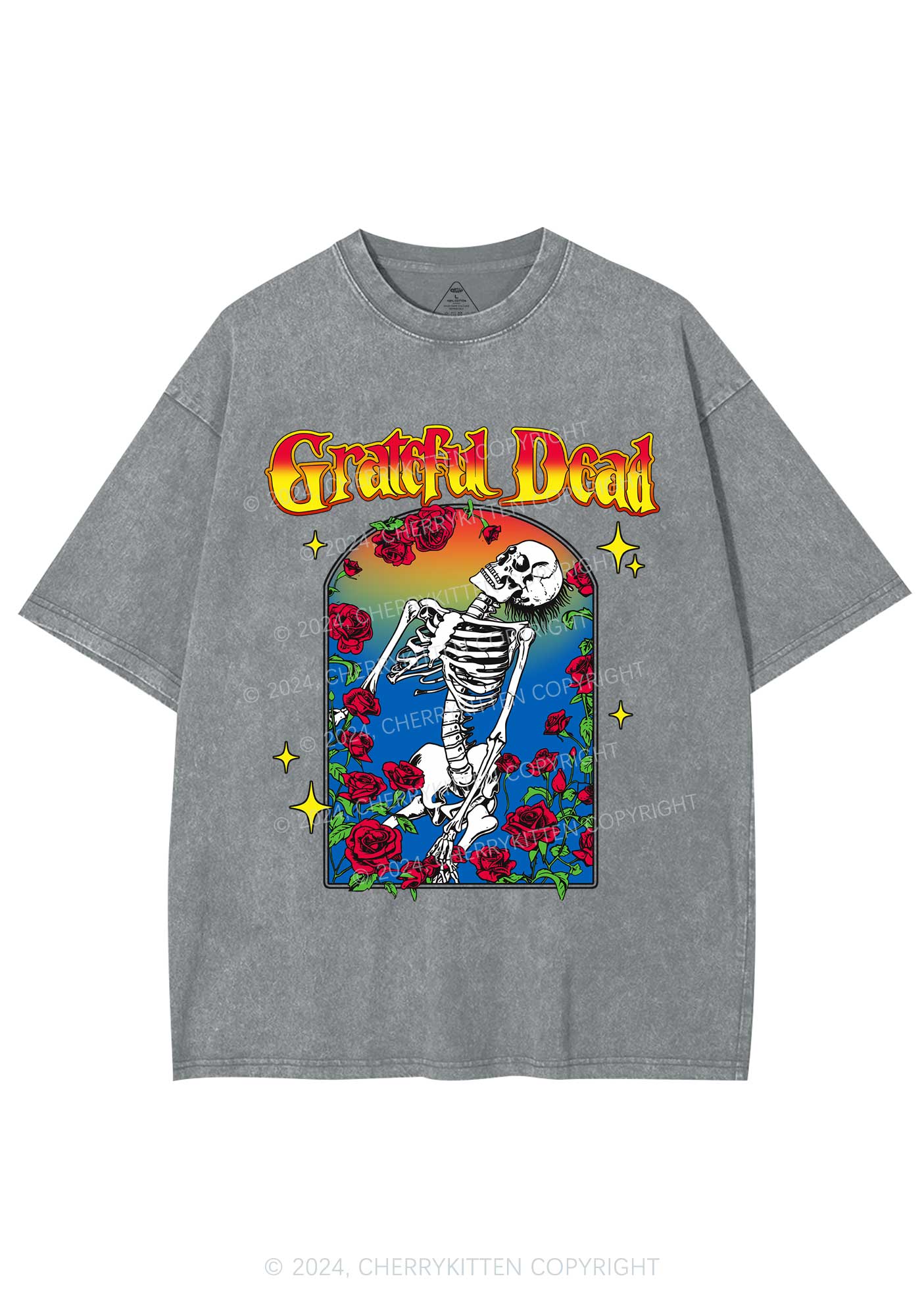 Halloween Skeleton Rose Y2K Washed Tee Cherrykitten