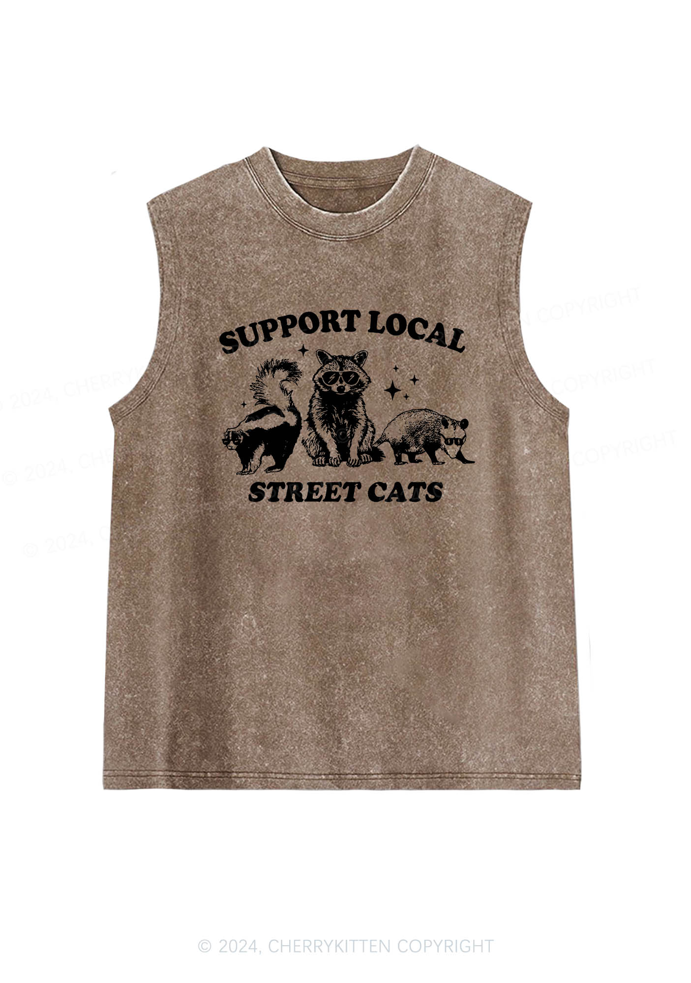 Support Local Street Cats Y2K Washed Tank Cherrykitten