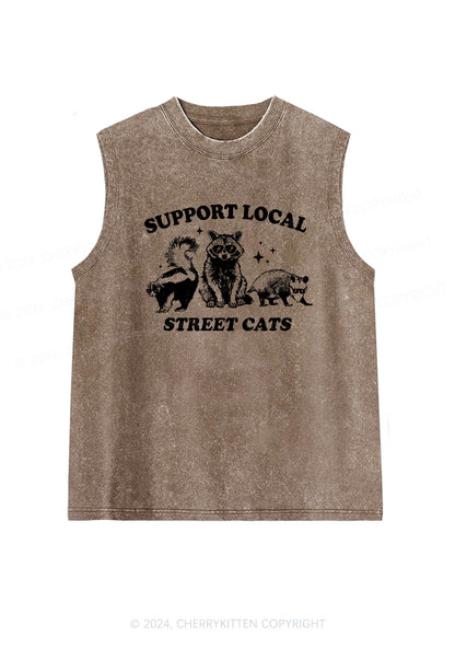 Support Local Street Cats Y2K Washed Tank Cherrykitten