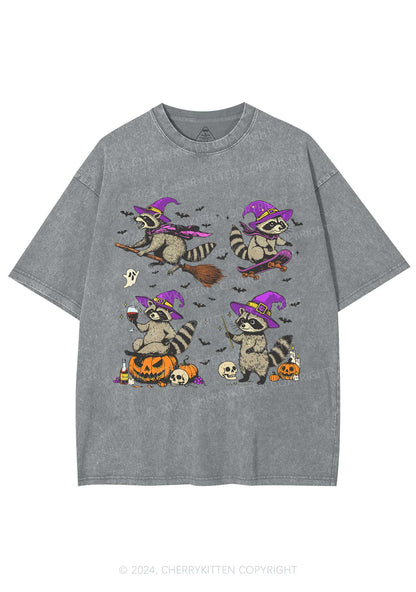 Halloween Raccoon Witch Y2K Washed Tee Cherrykitten