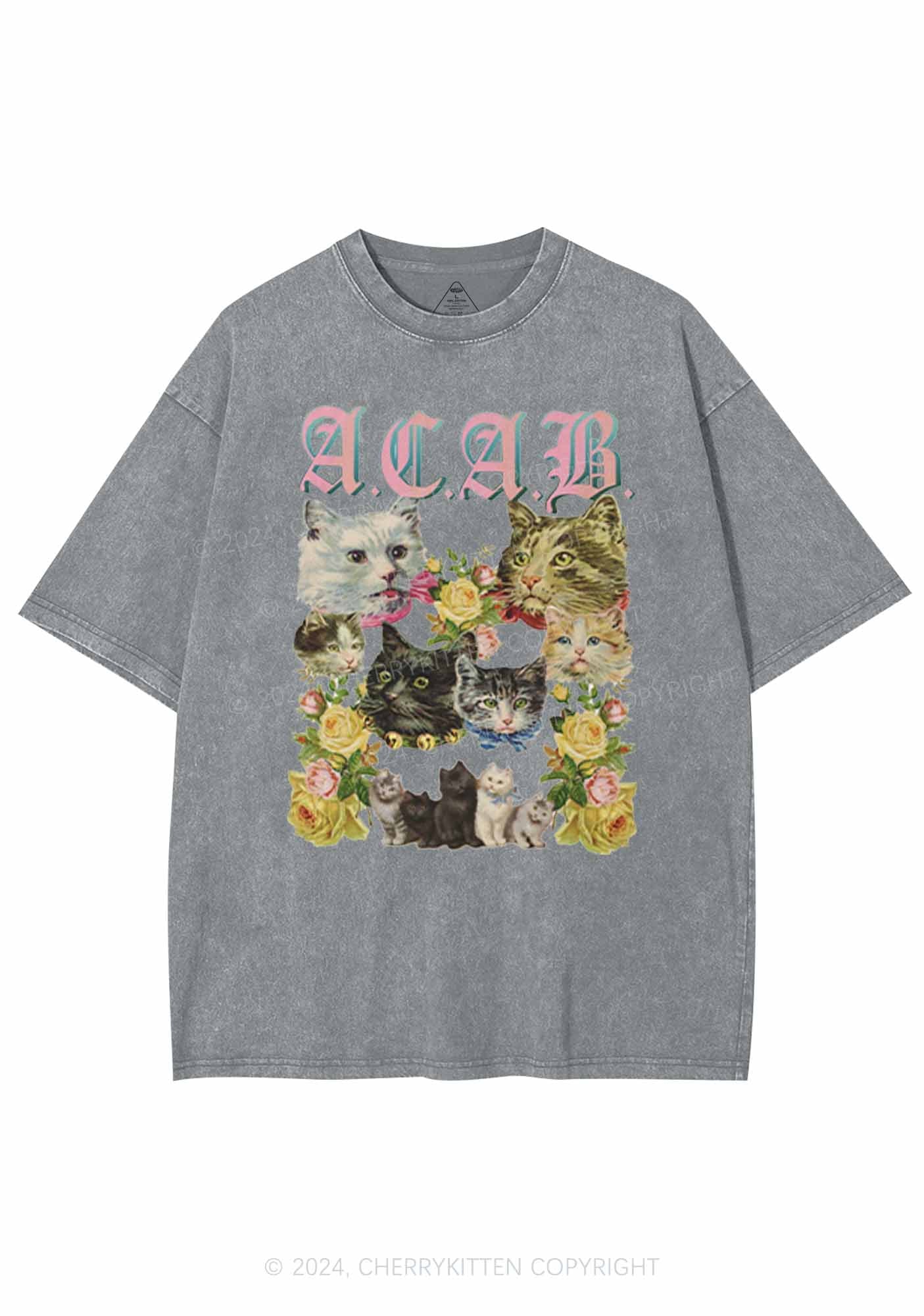 ACAB Cats Are Beautiful Y2K Washed Tee Cherrykitten