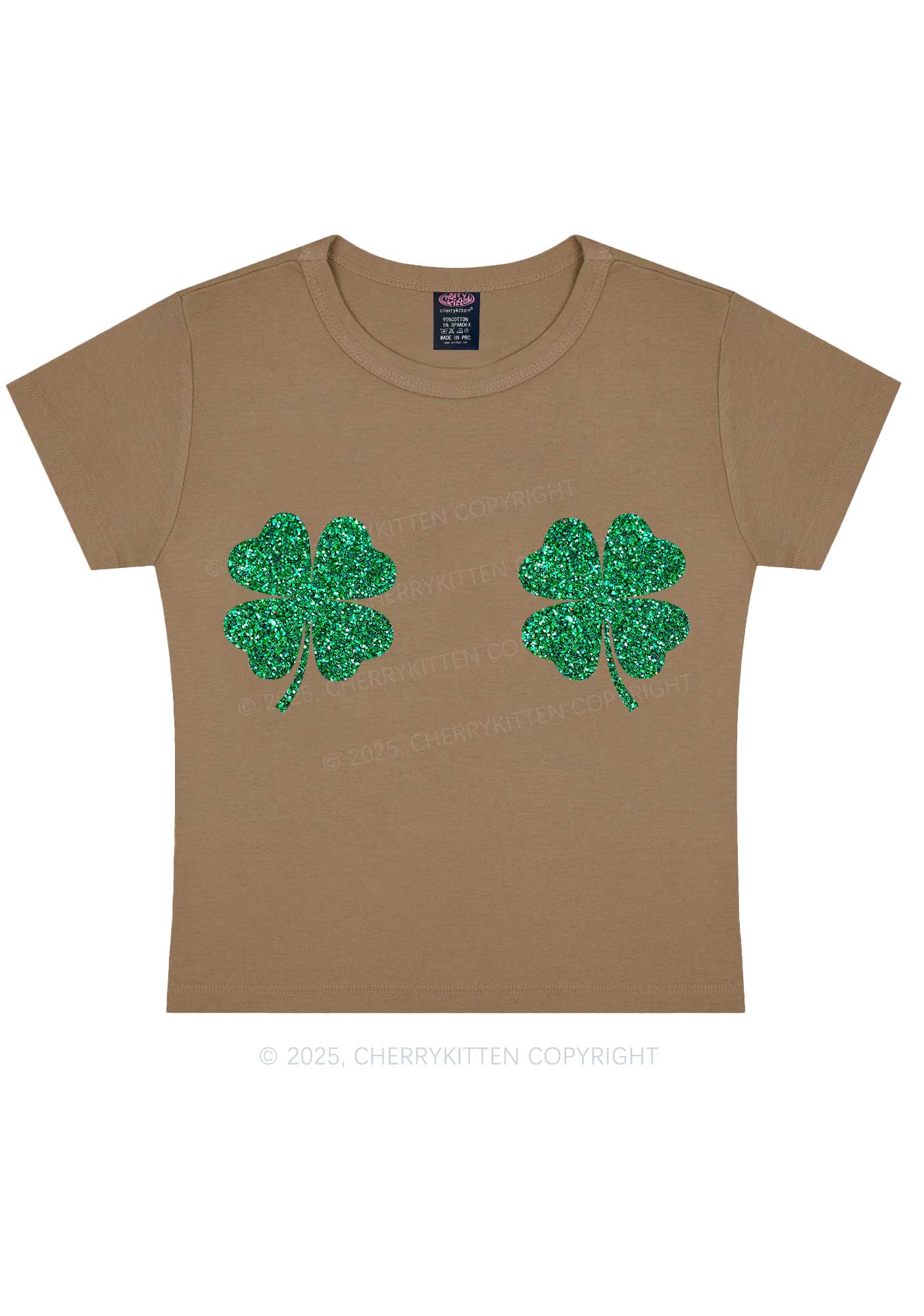 Glitter Four Leaf Clover St Patricks Y2K Baby Tee Cherrykitten