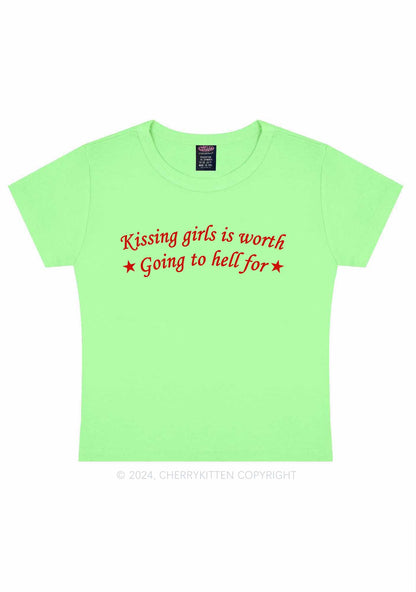 Kissing Girls is Worth Y2K Baby Tee Cherrykitten