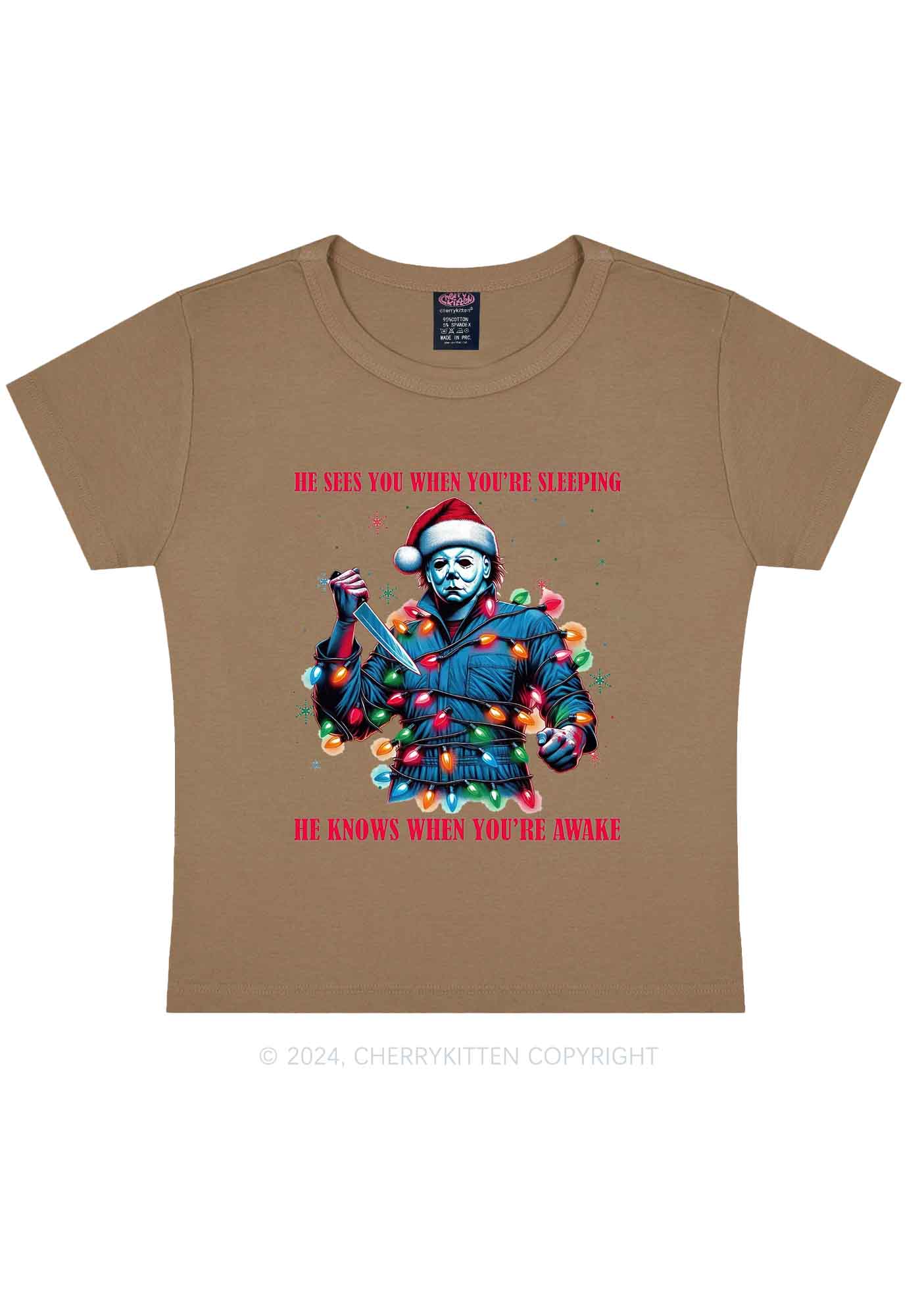 Christmas He Sees You Y2K Baby Tee Cherrykitten