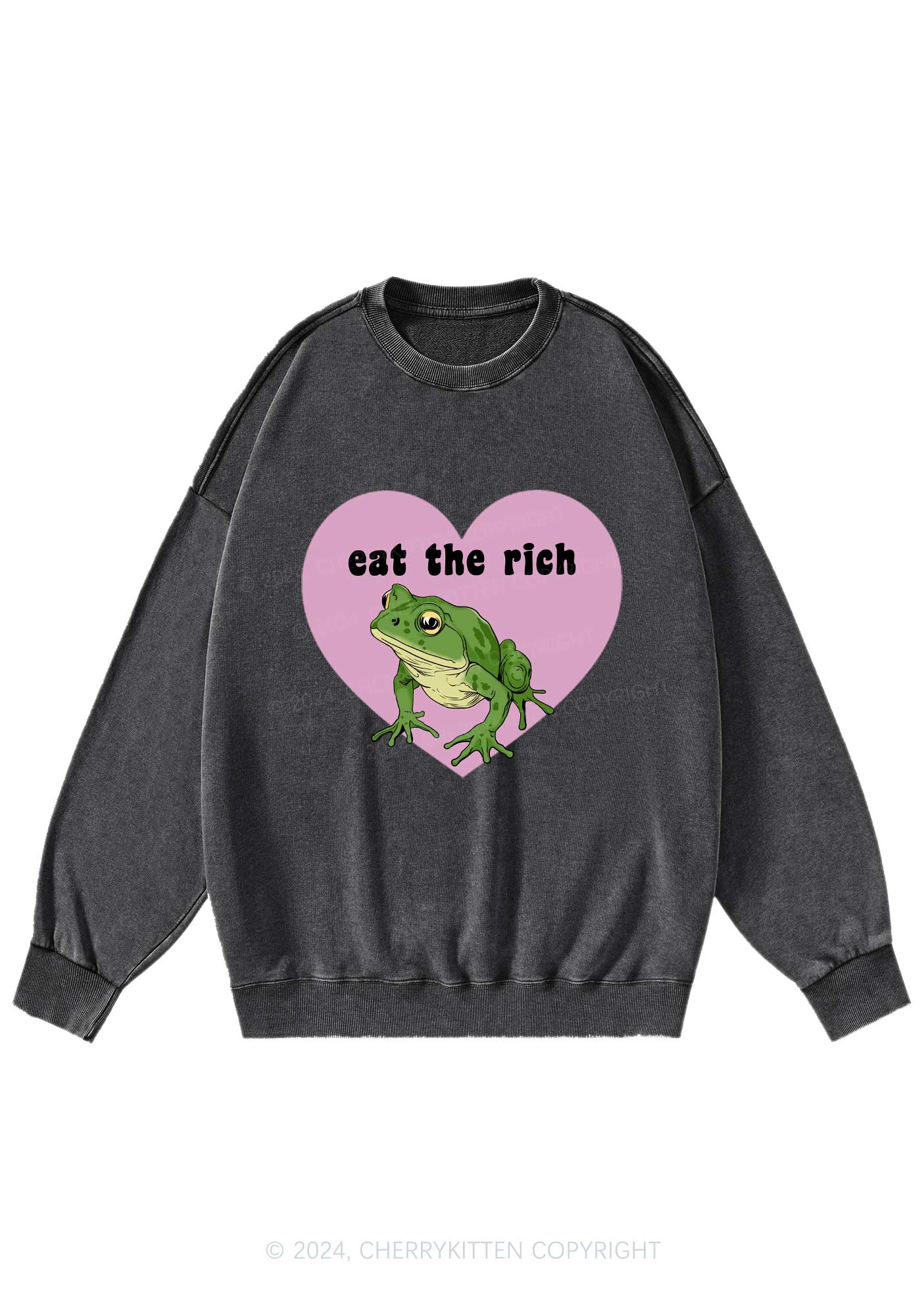 Eat The Rich Frog Y2K Washed Sweatshirts Cherrykitten