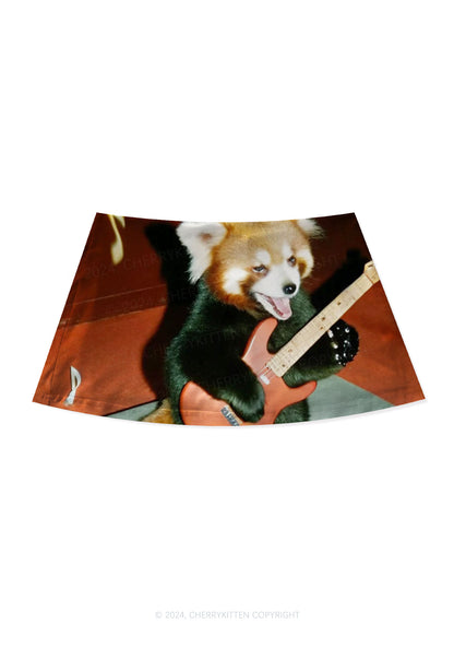 Guitar Raccoon Y2K Print Mini Skirt Cherrykitten