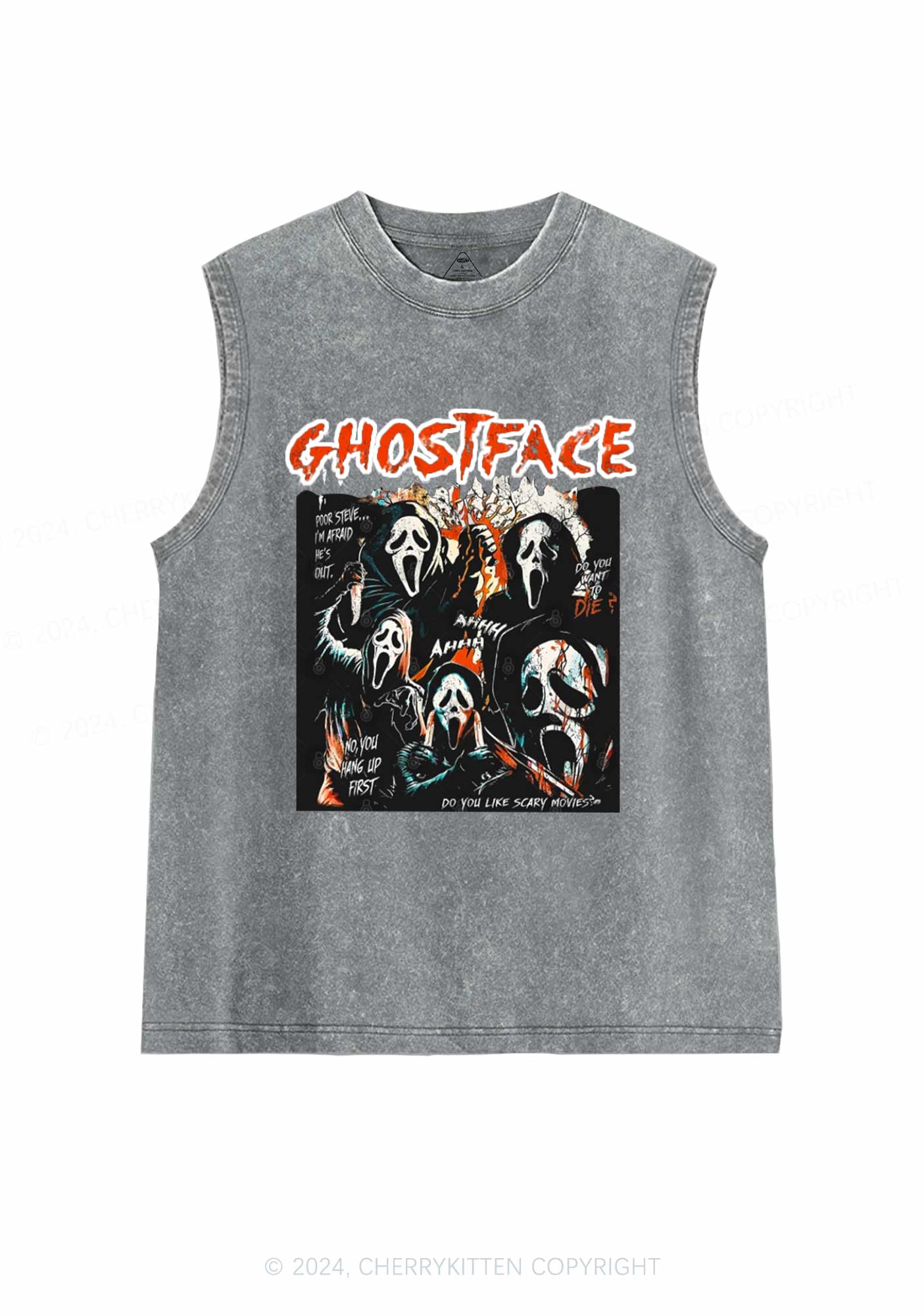 Halloween Scream Ghost Y2K Washed Tank Cherrykitten