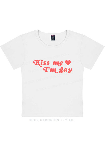 Curvy Kiss Me I’m Gay Y2K Baby Tee Cherrykitten