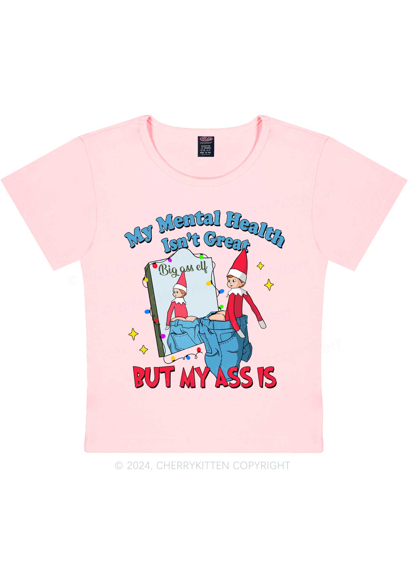 Christmas Big Axx Elf Y2K Baby Tee Cherrykitten