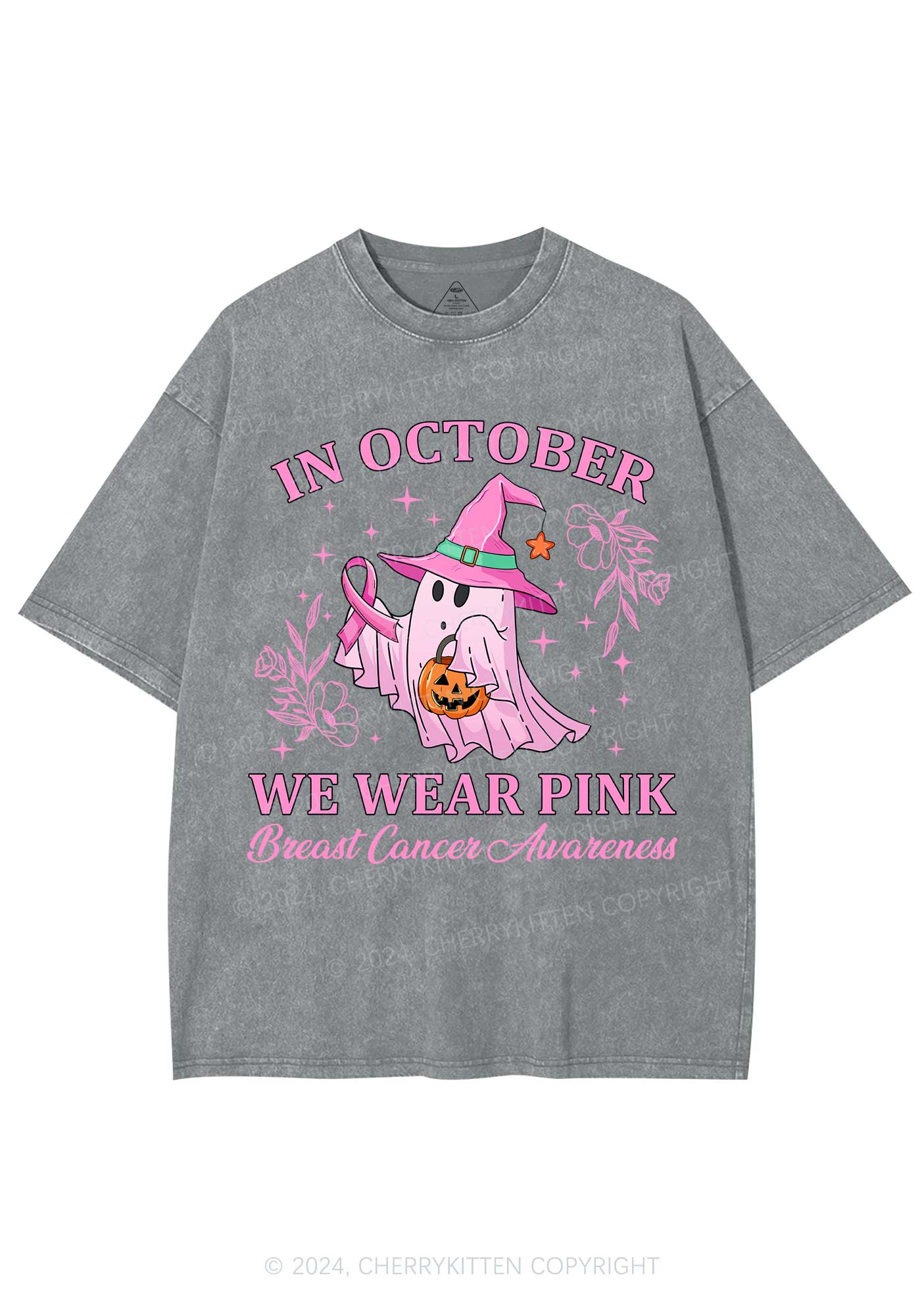 Halloween October Wear Pink Y2K Washed Tee Cherrykitten