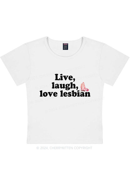 Curvy Live Laugh Love Lesbian Y2K Baby Tee Cherrykitten