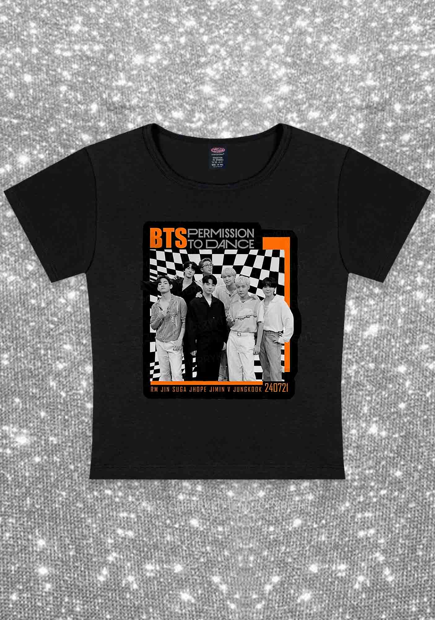 Permission To Dance Bangtan Kpop Y2K Baby Tee Cherrykitten