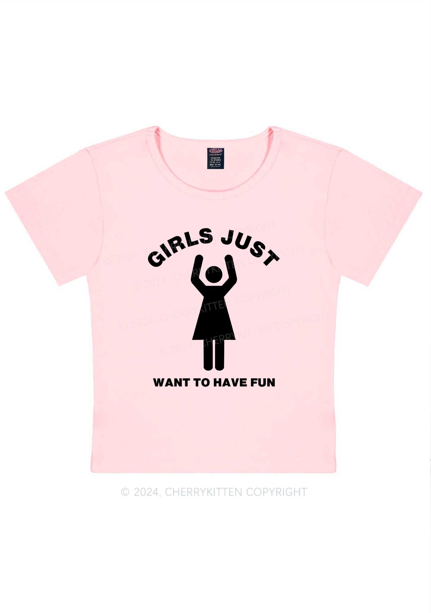 Girls Just Have Fun Y2K Baby Tee Cherrykitten