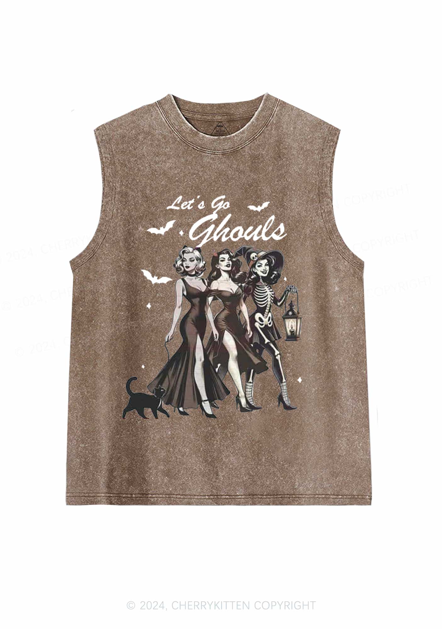 Halloween Girl Lets Go Ghouls Y2K Washed Tank Cherrykitten