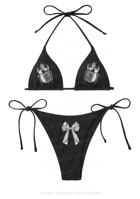 Silver Insect Y2K Halter Triangle Bikini Set Cherrykitten