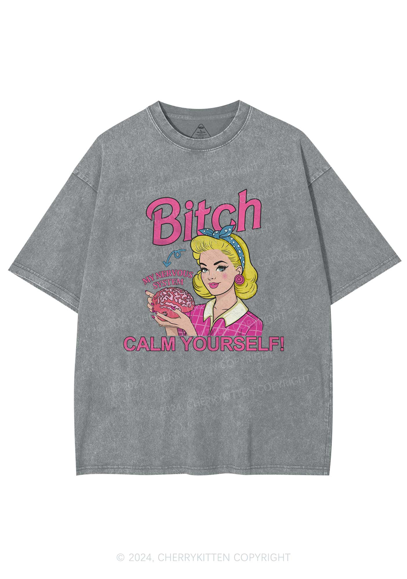 Bxxch Calm Yourself Y2K Washed Tee Cherrykitten